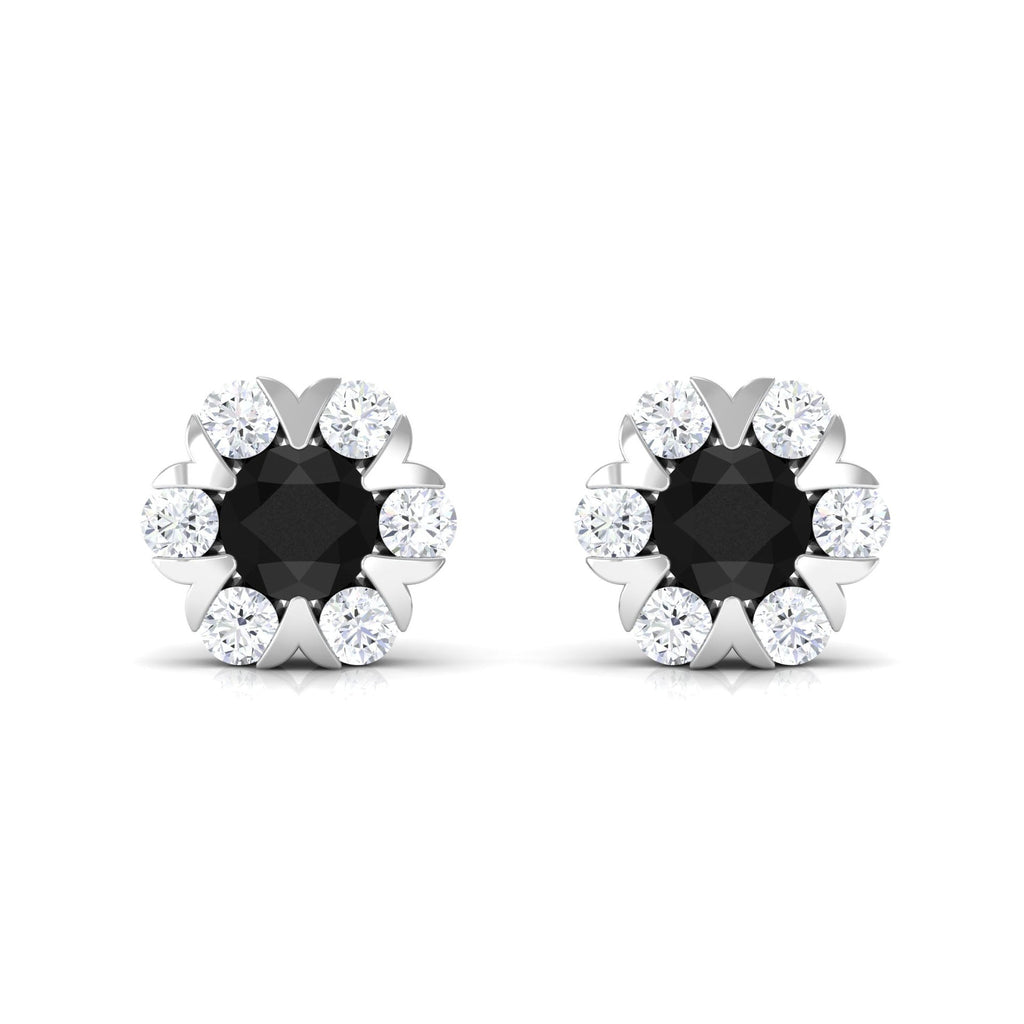 Lab Grown Black and White Diamond Flower Stud Earrings