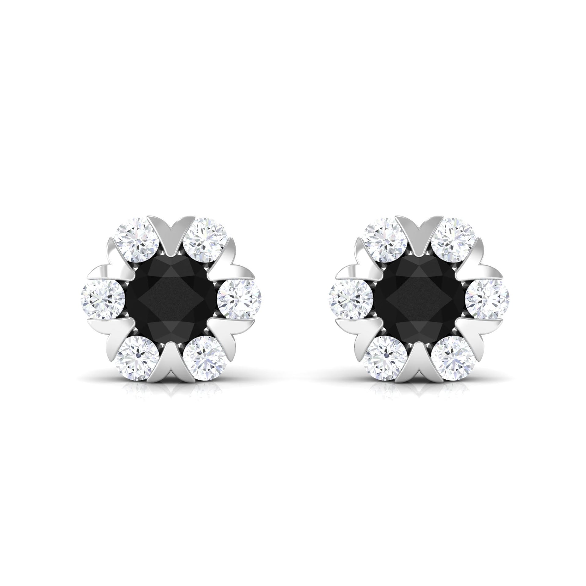 Lab Grown Black and White Diamond Flower Stud Earrings