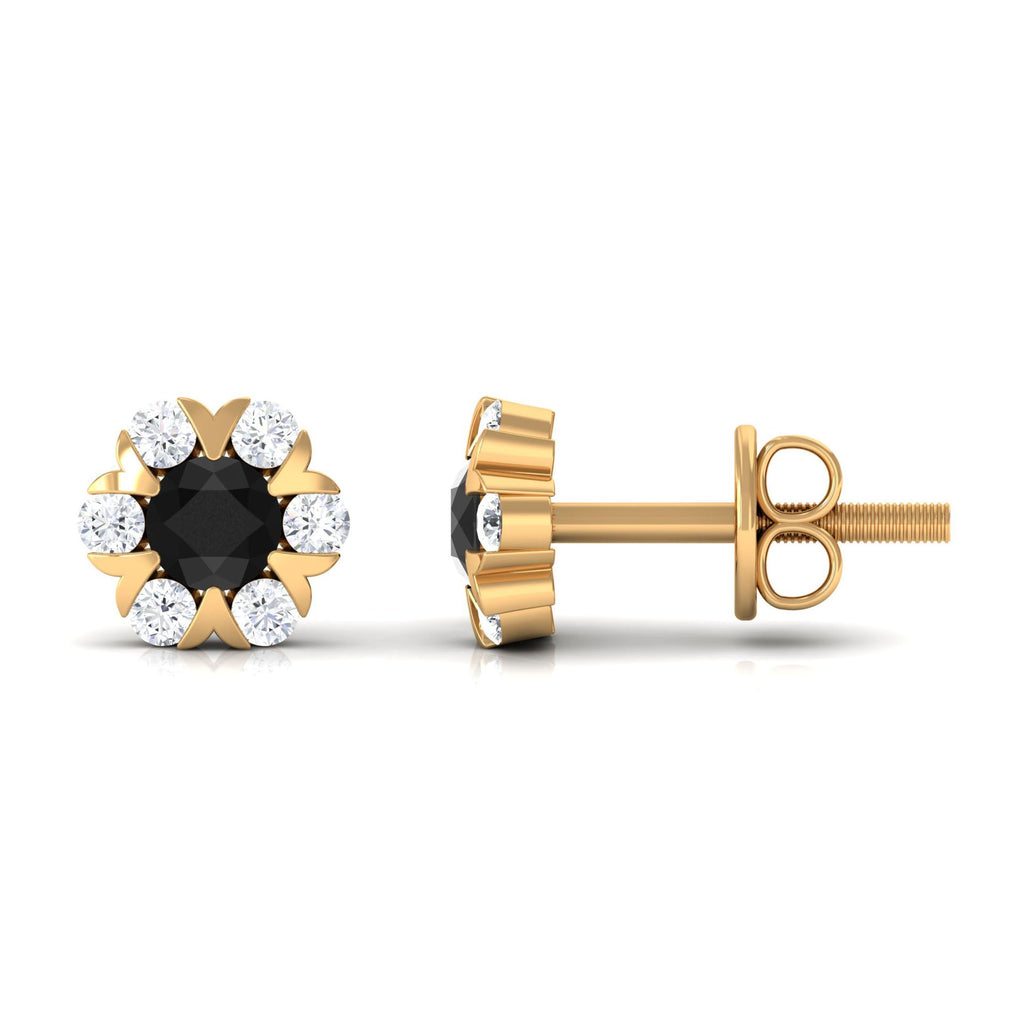 Lab Grown Black and White Diamond Flower Stud Earrings