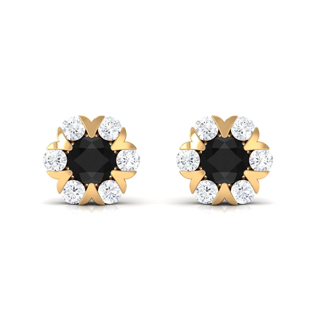 Lab Grown Black and White Diamond Flower Stud Earrings