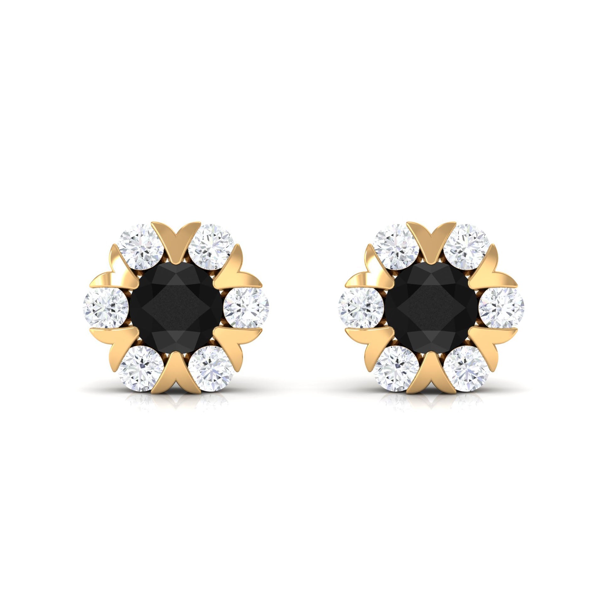 Lab Grown Black and White Diamond Flower Stud Earrings