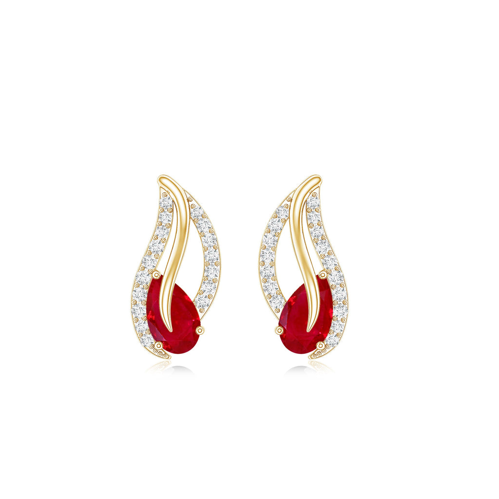 Natural 0.6 Carat Ruby Leaf Earrings with Diamond for Women