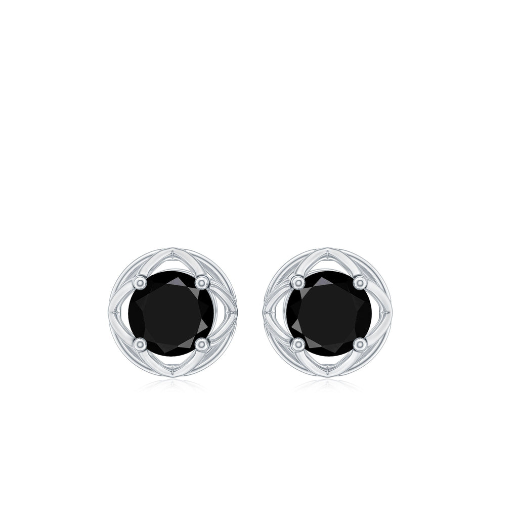 0.4 Carat Solitaire Black Onyx Floral Stud Earrings