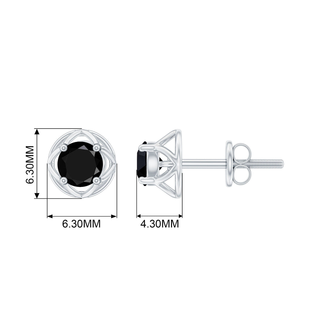 Dainty Floral Earrings with Round Cut Black Spinel