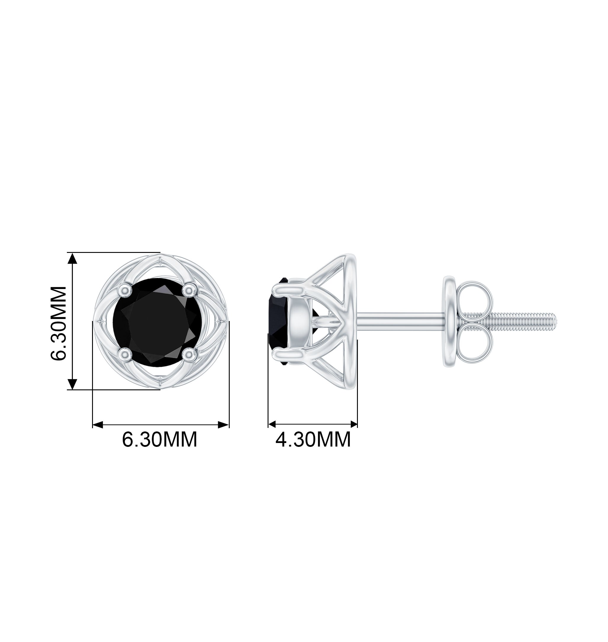 Dainty Floral Earrings with Round Cut Black Spinel