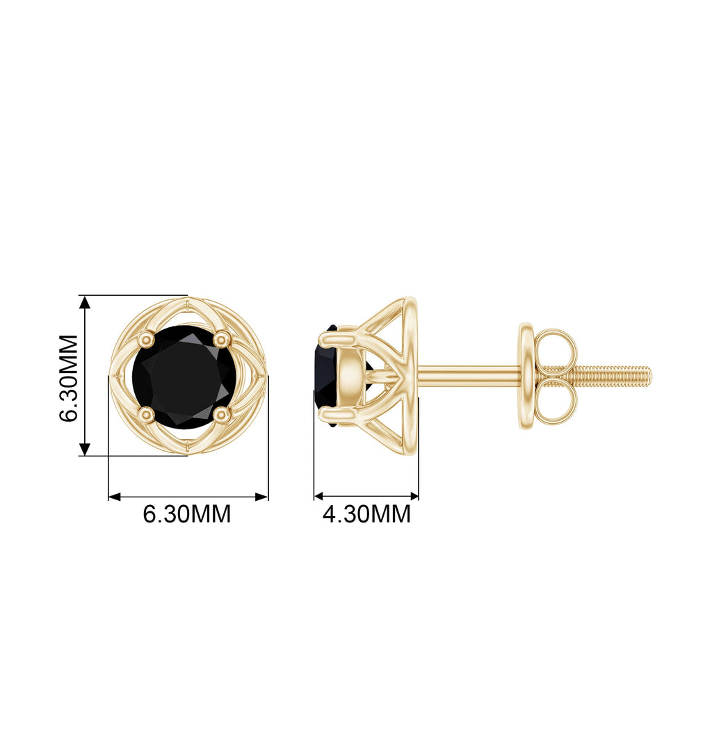 Dainty Floral Earrings with Round Cut Black Spinel
