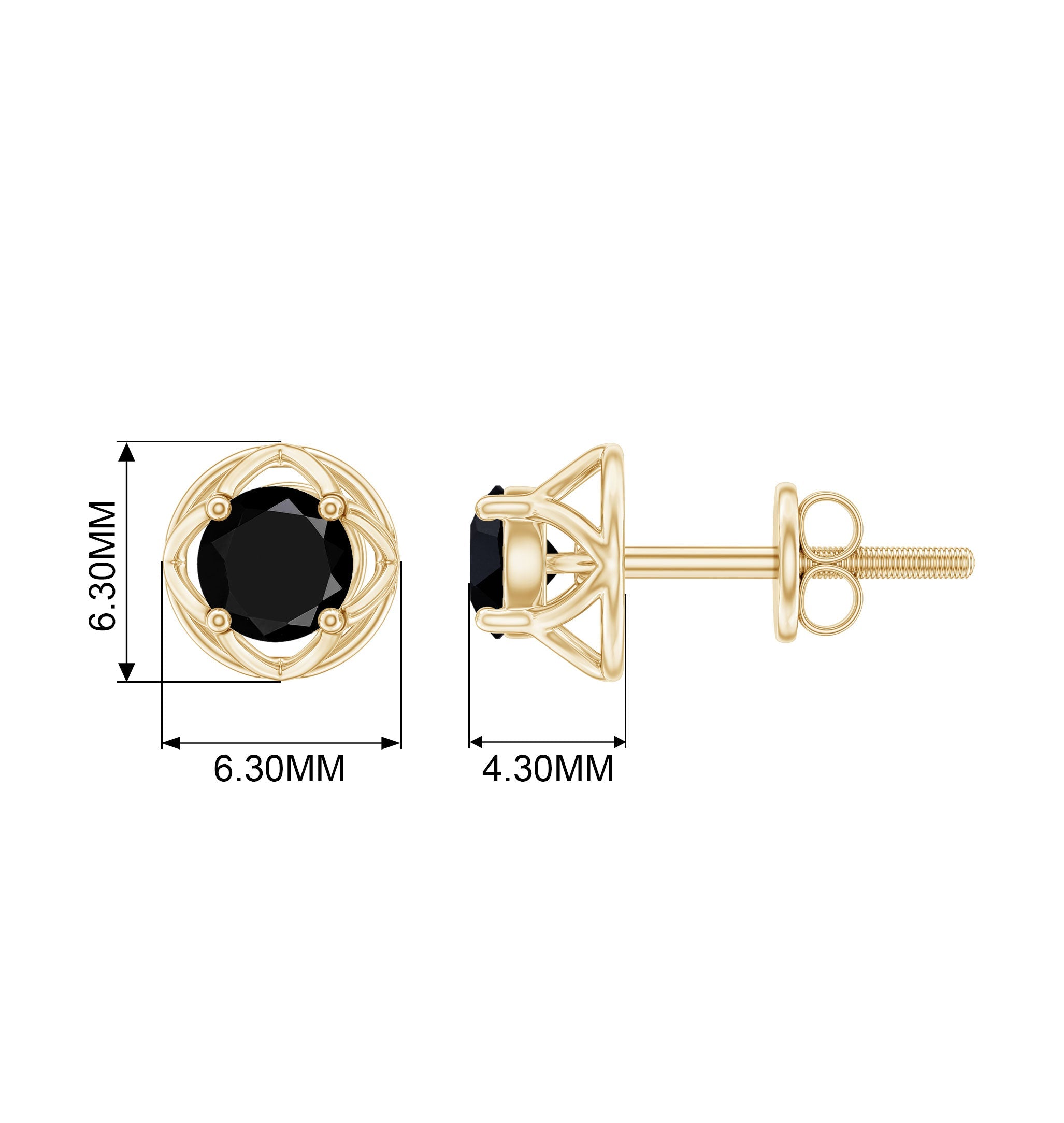 Dainty Floral Earrings with Round Cut Black Spinel