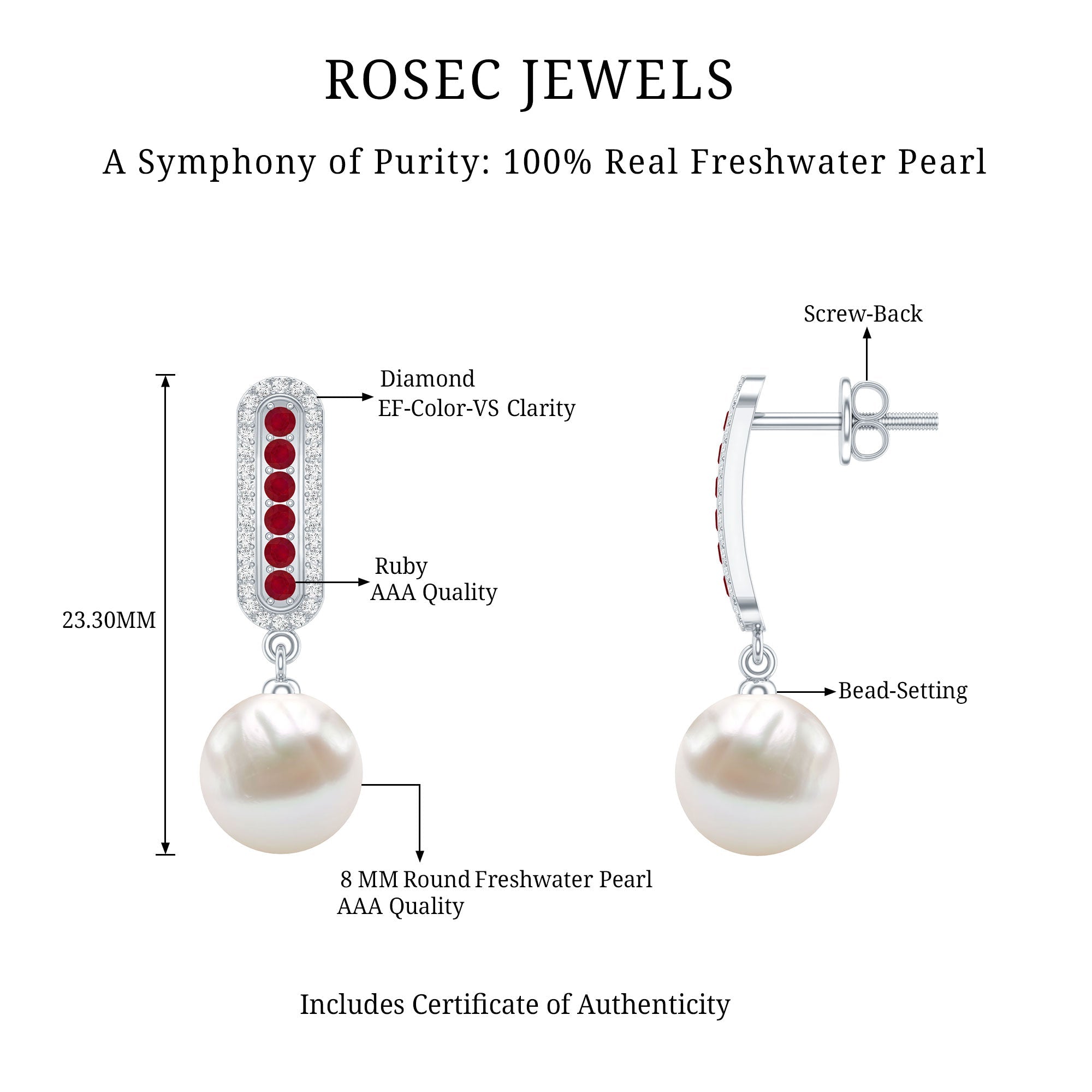 Pearl Bridal Earrings with Ruby and Diamond