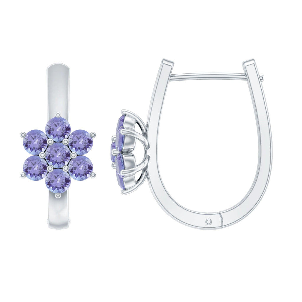 Round Shape Tanzanite Flower Hoop Earrings