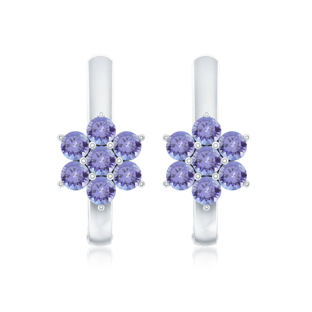 Round Shape Tanzanite Flower Hoop Earrings