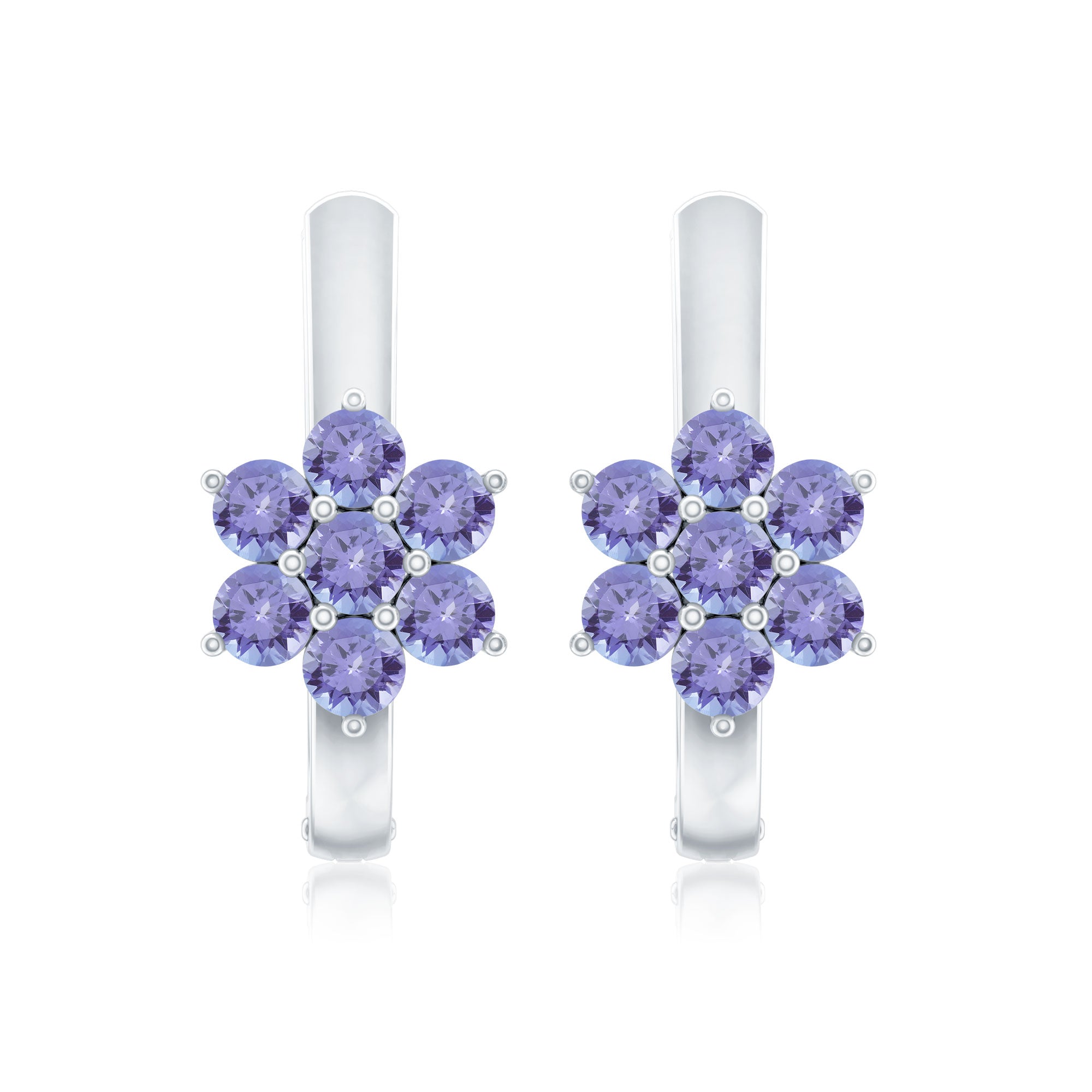 Round Shape Tanzanite Flower Hoop Earrings
