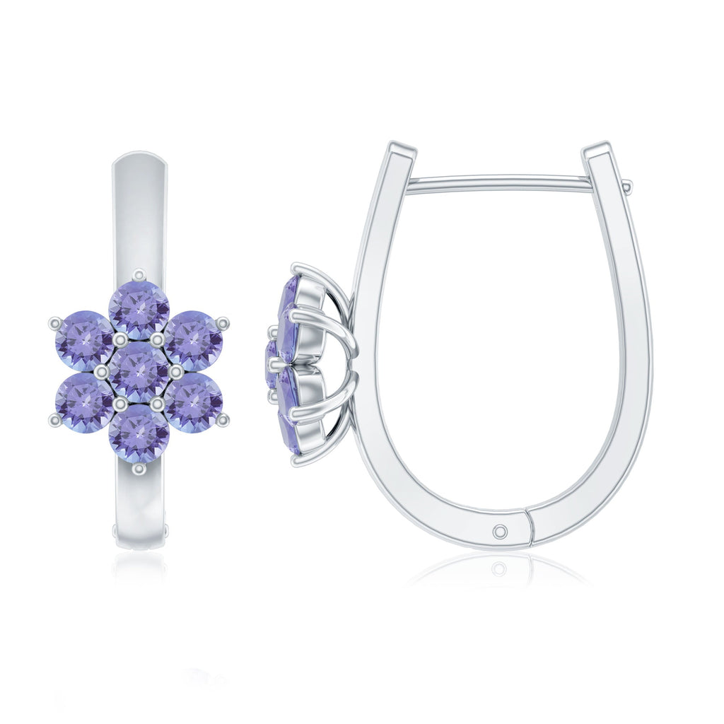 Round Shape Tanzanite Flower Hoop Earrings