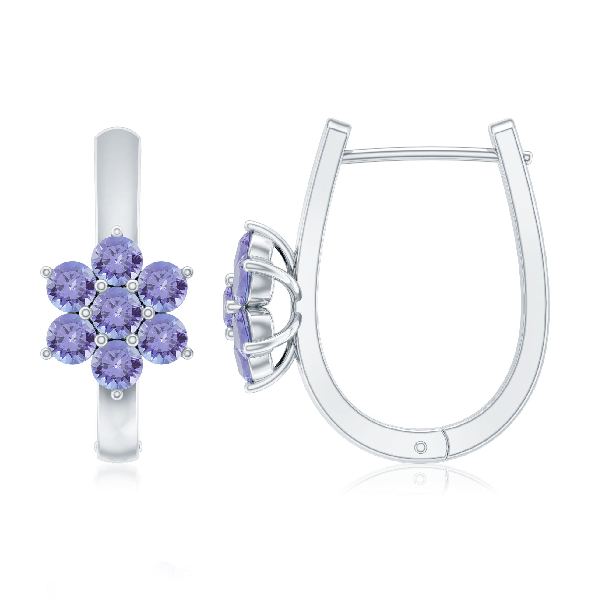 Round Shape Tanzanite Flower Hoop Earrings