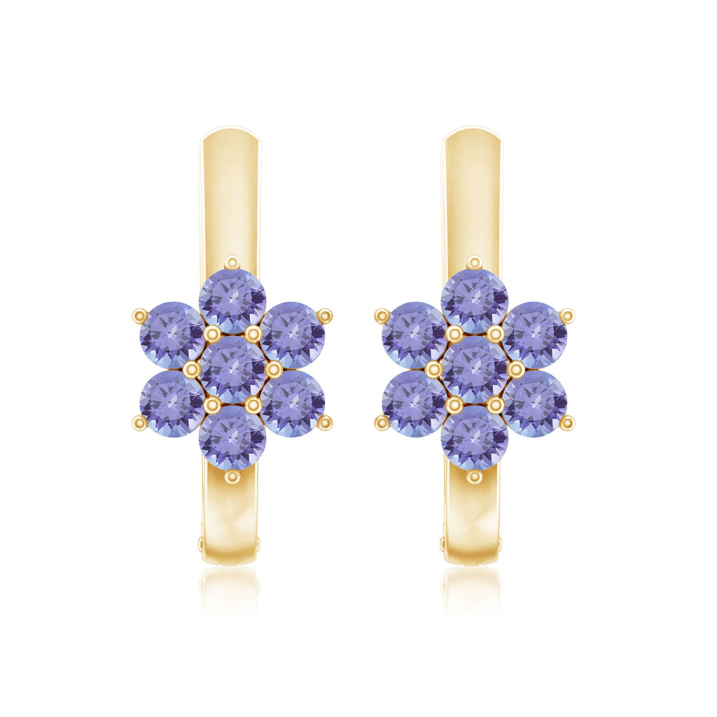 Round Shape Tanzanite Flower Hoop Earrings