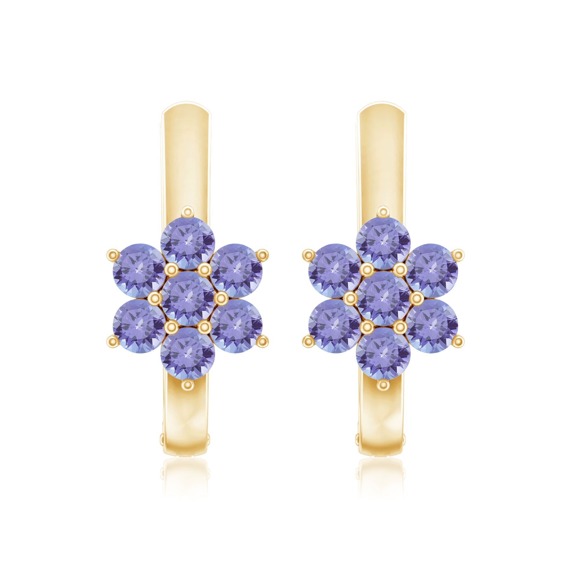 Round Shape Tanzanite Flower Hoop Earrings