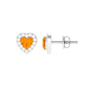 Heart Shape Fire Opal Halo Stud Earrings with Diamond
