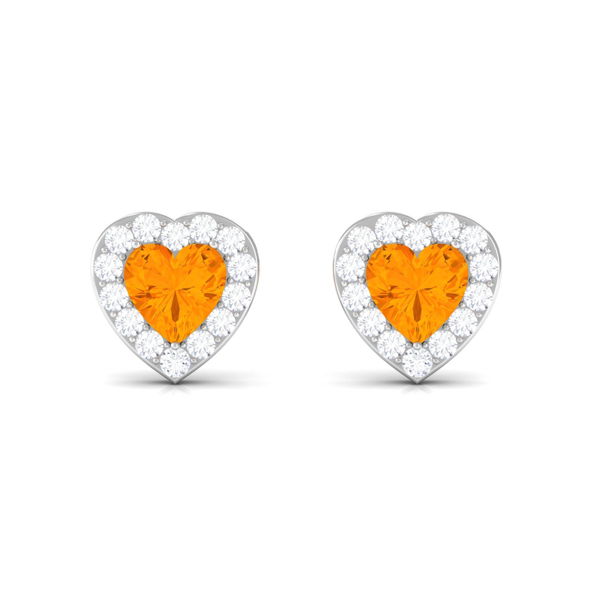Heart Shape Fire Opal Halo Stud Earrings with Diamond