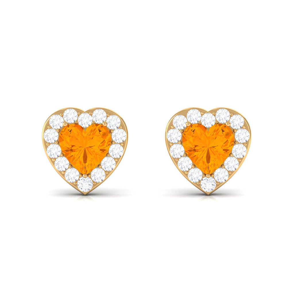 Heart Shape Fire Opal Halo Stud Earrings with Diamond