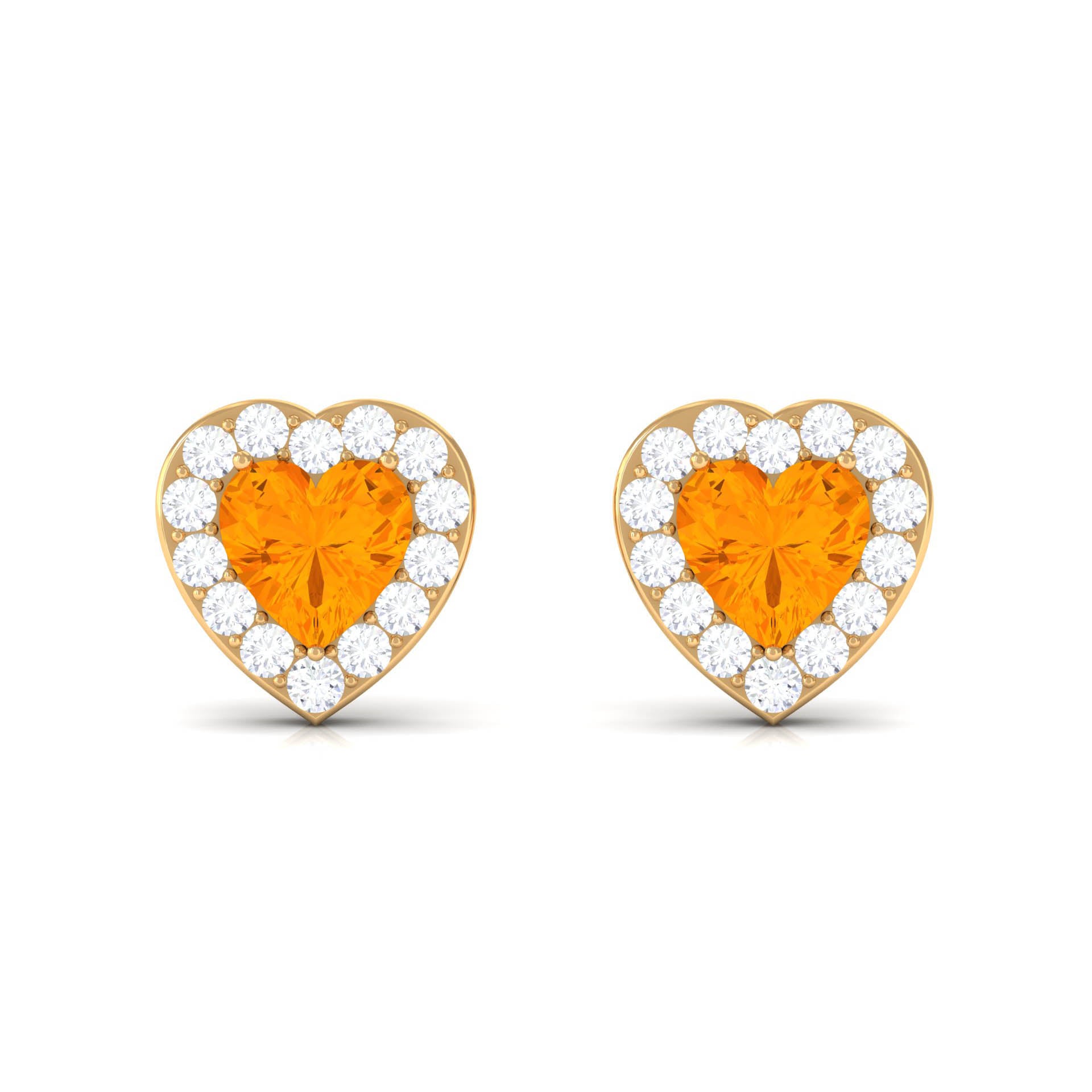 Heart Shape Fire Opal Halo Stud Earrings with Diamond