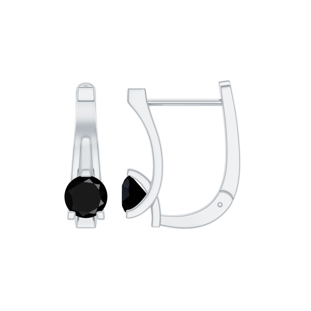 Natural Black Onyx J Hoop Earrings with Latch Back