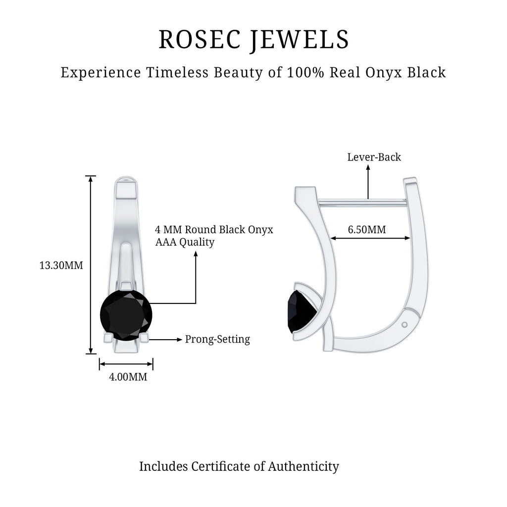 Natural Black Onyx J Hoop Earrings with Latch Back