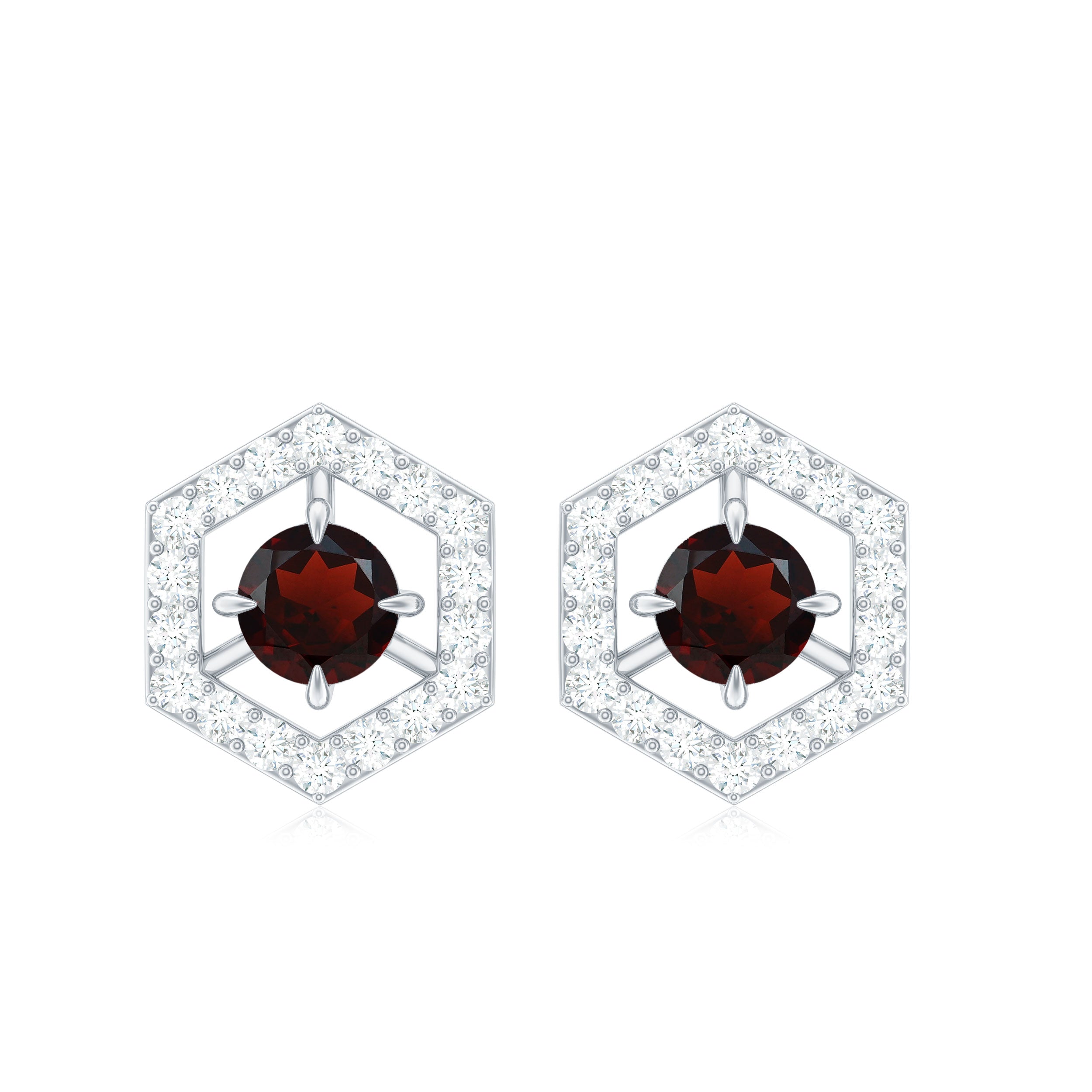 0.6 Carat Minimal Garnet and Diamond Geometric Stud Earrings