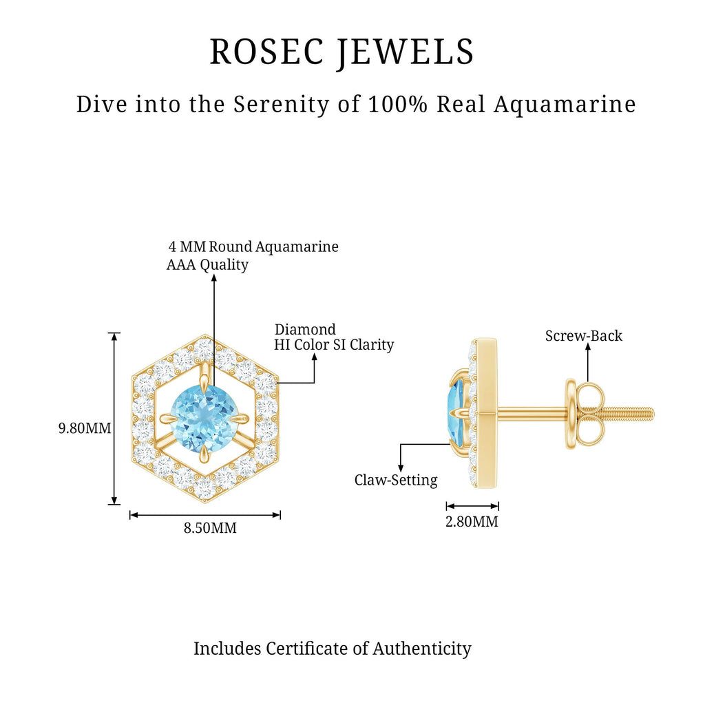 Natural Aquamarine Everyday Earrings with Diamond