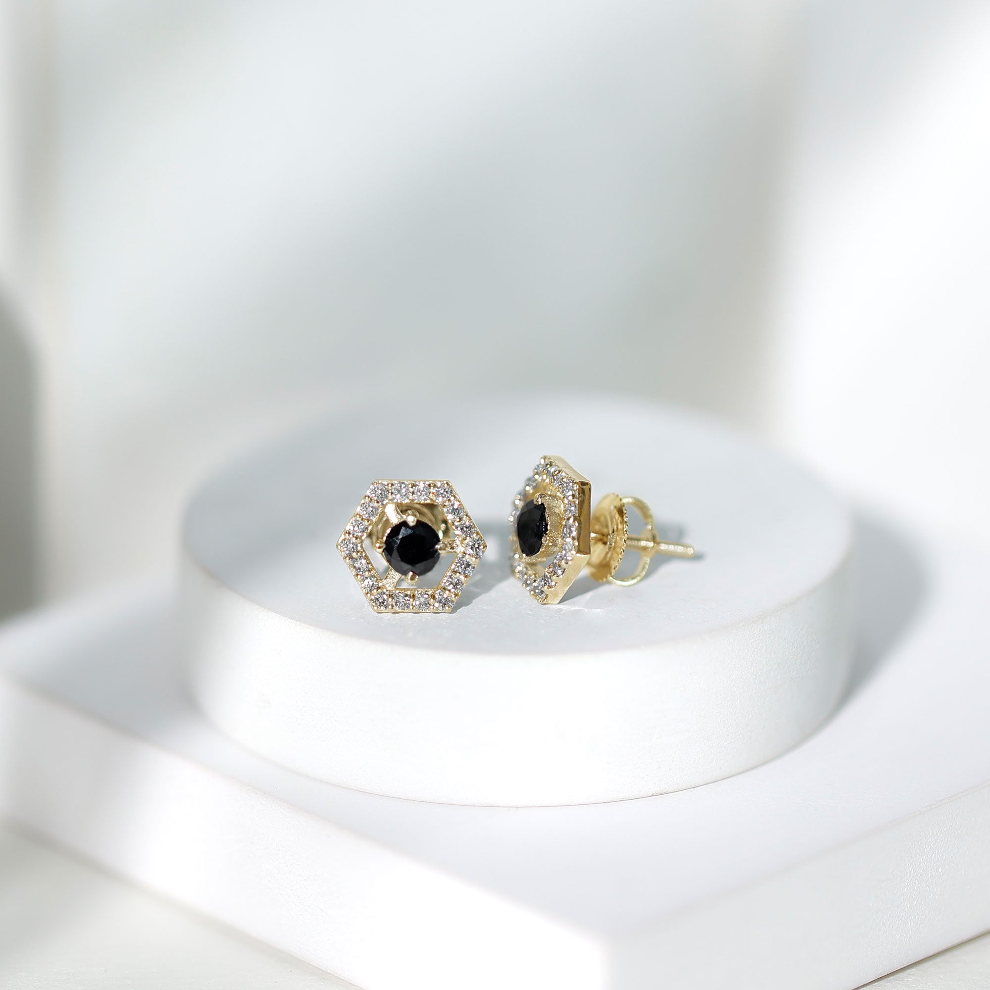 Lab Created Black Diamond and Diamond Geometric Stud Earrings