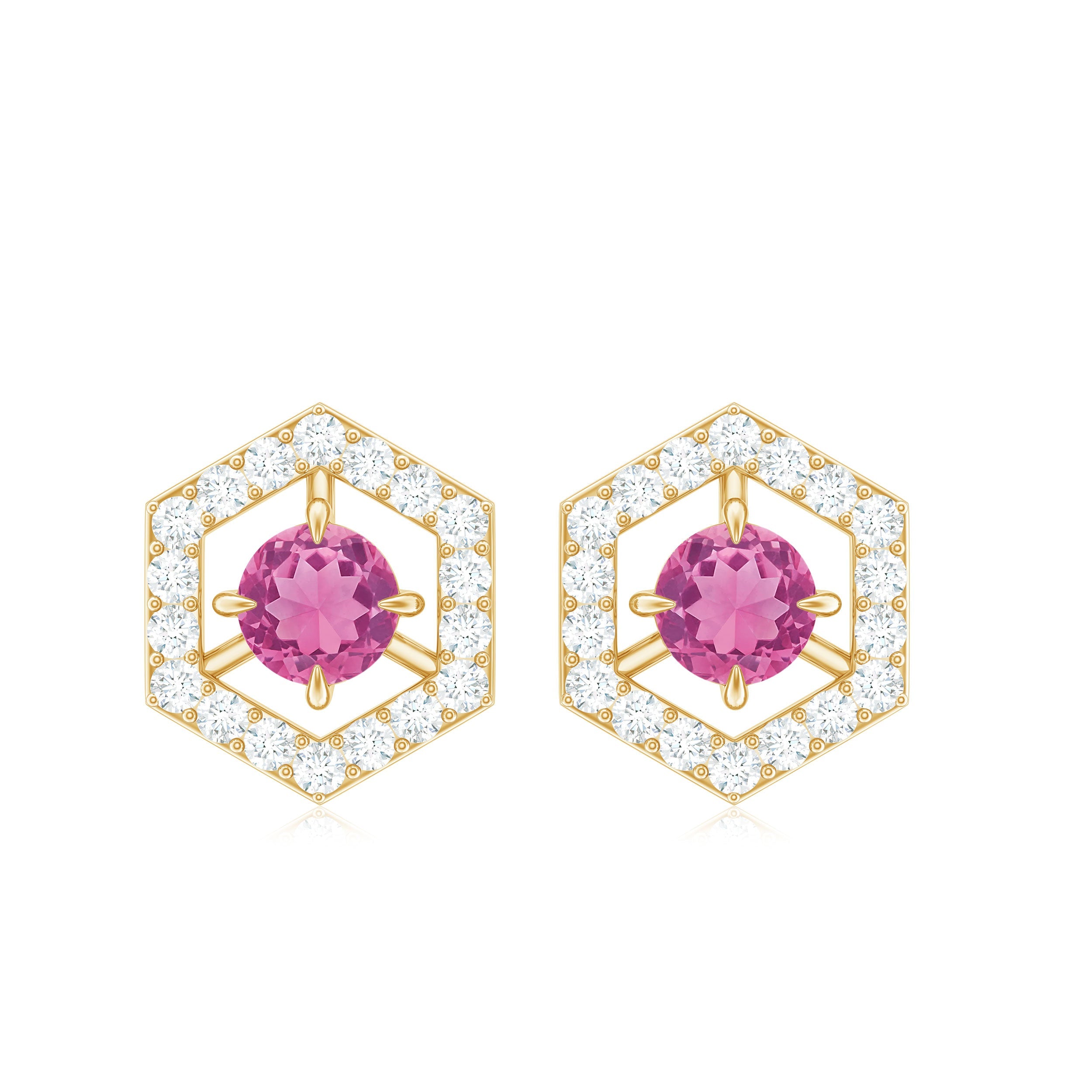 0.4 Carat Minimal Pink Tourmaline and Diamond Geometric Stud Earrings
