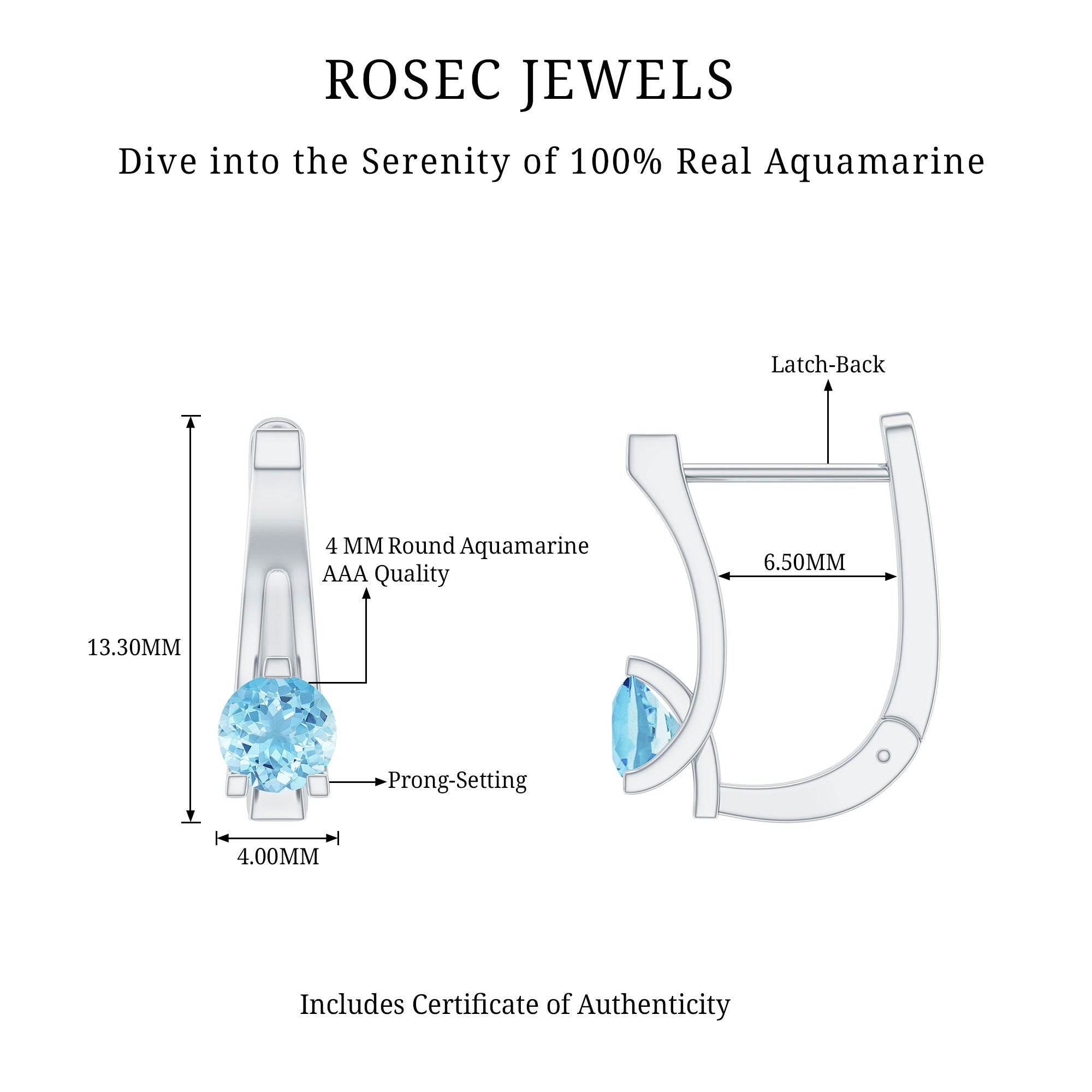 Natural Aquamarine J Hoop Earrings with Certificate