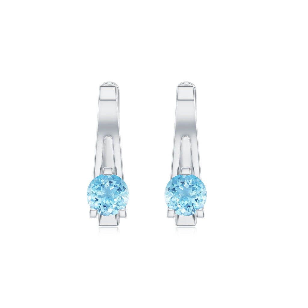 Natural Aquamarine J Hoop Earrings with Certificate