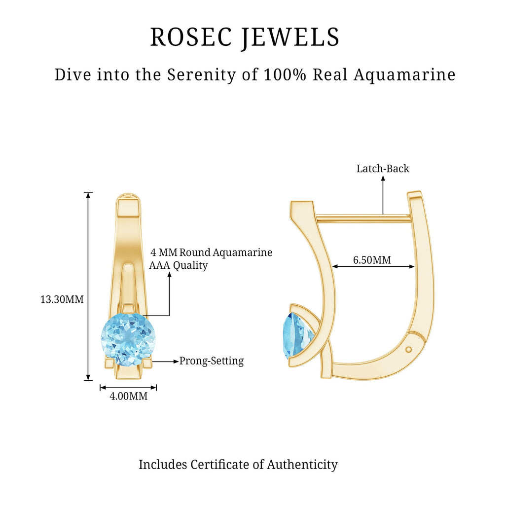 Natural Aquamarine J Hoop Earrings with Certificate