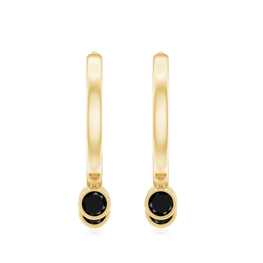 Three Stone Created Black Diamond Hoop Drop Earrings in Bezel Setting