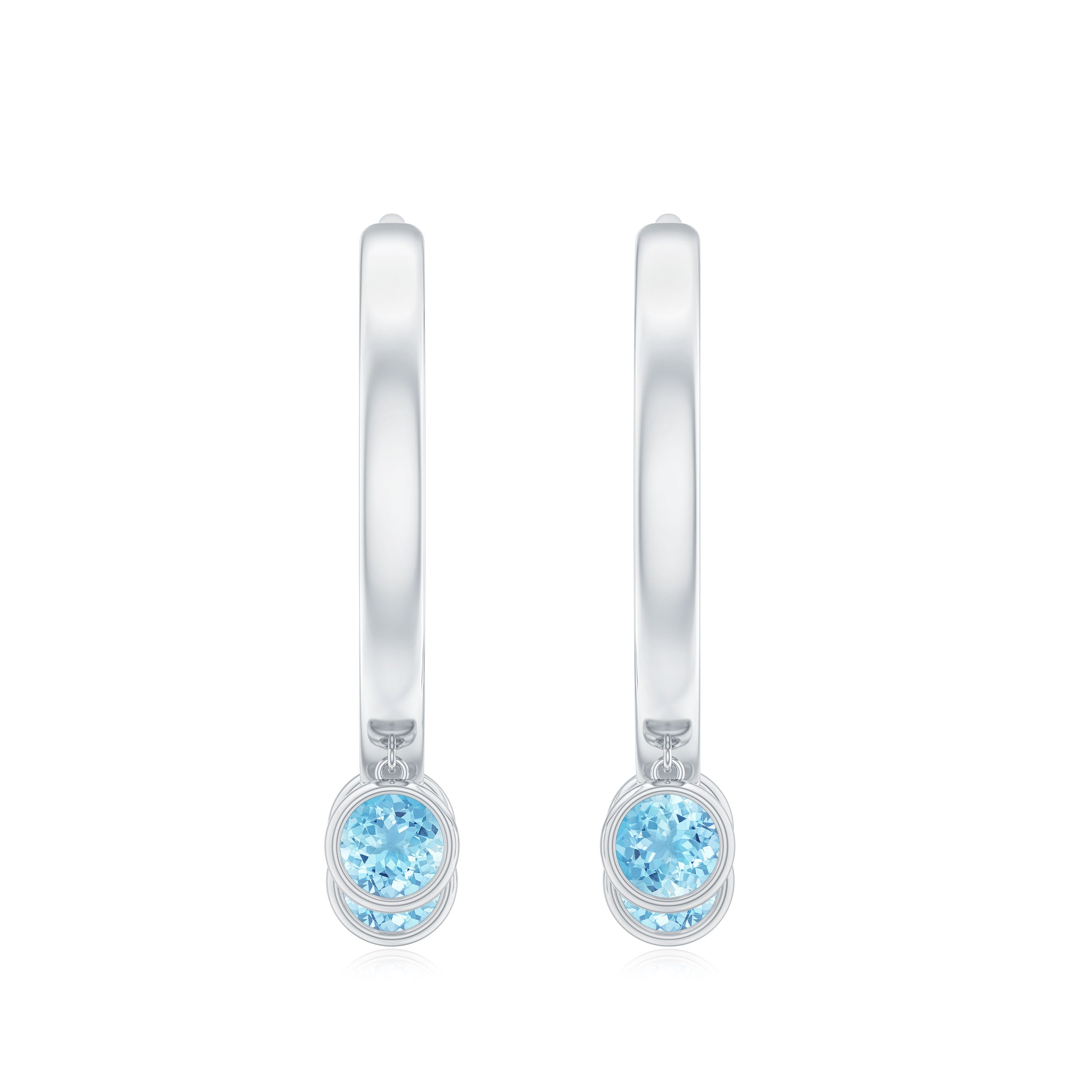 Genuine Aquamarine Hoop Earring in Bezel Setting