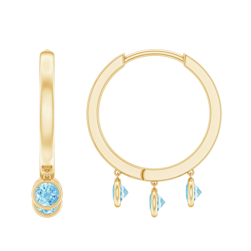 Genuine Aquamarine Hoop Earring in Bezel Setting