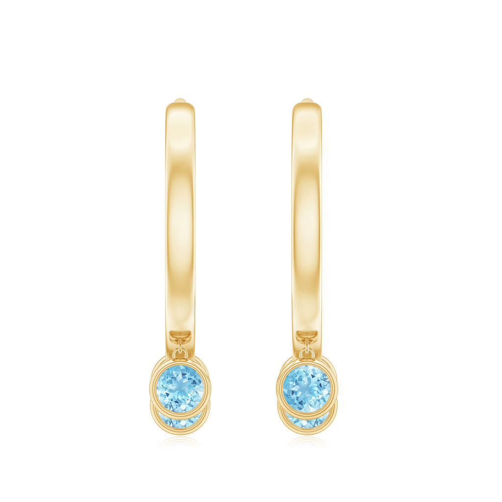 Genuine Aquamarine Hoop Earring in Bezel Setting