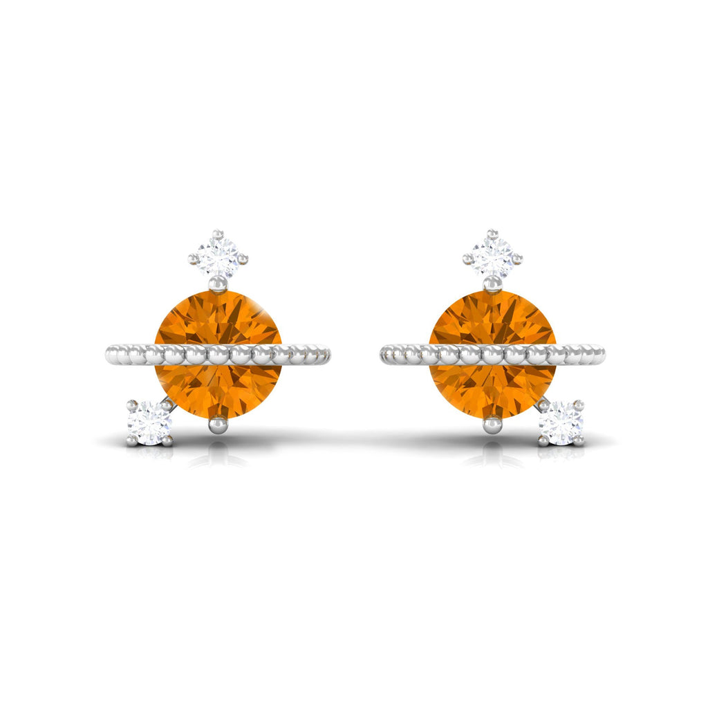 1 Carat Contemporary Citrine and Diamond Celestial Stud Earrings