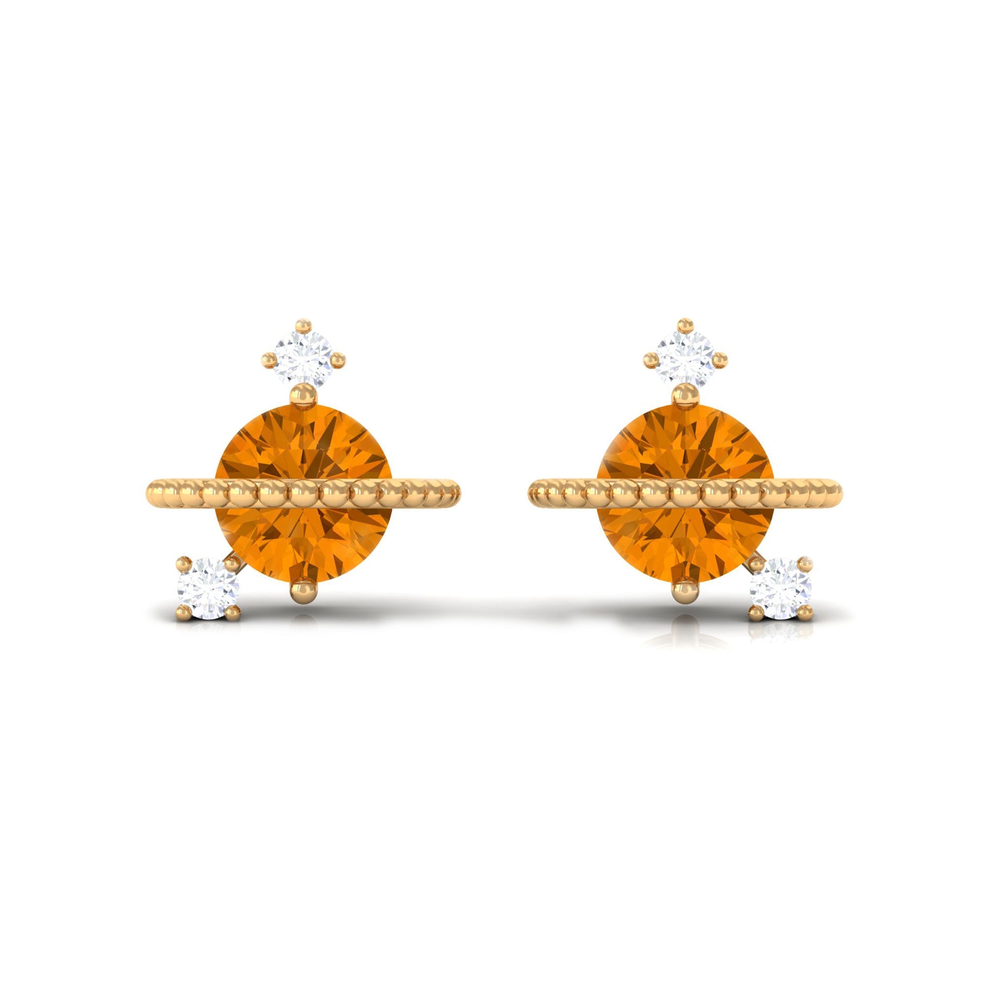 1 Carat Contemporary Citrine and Diamond Celestial Stud Earrings