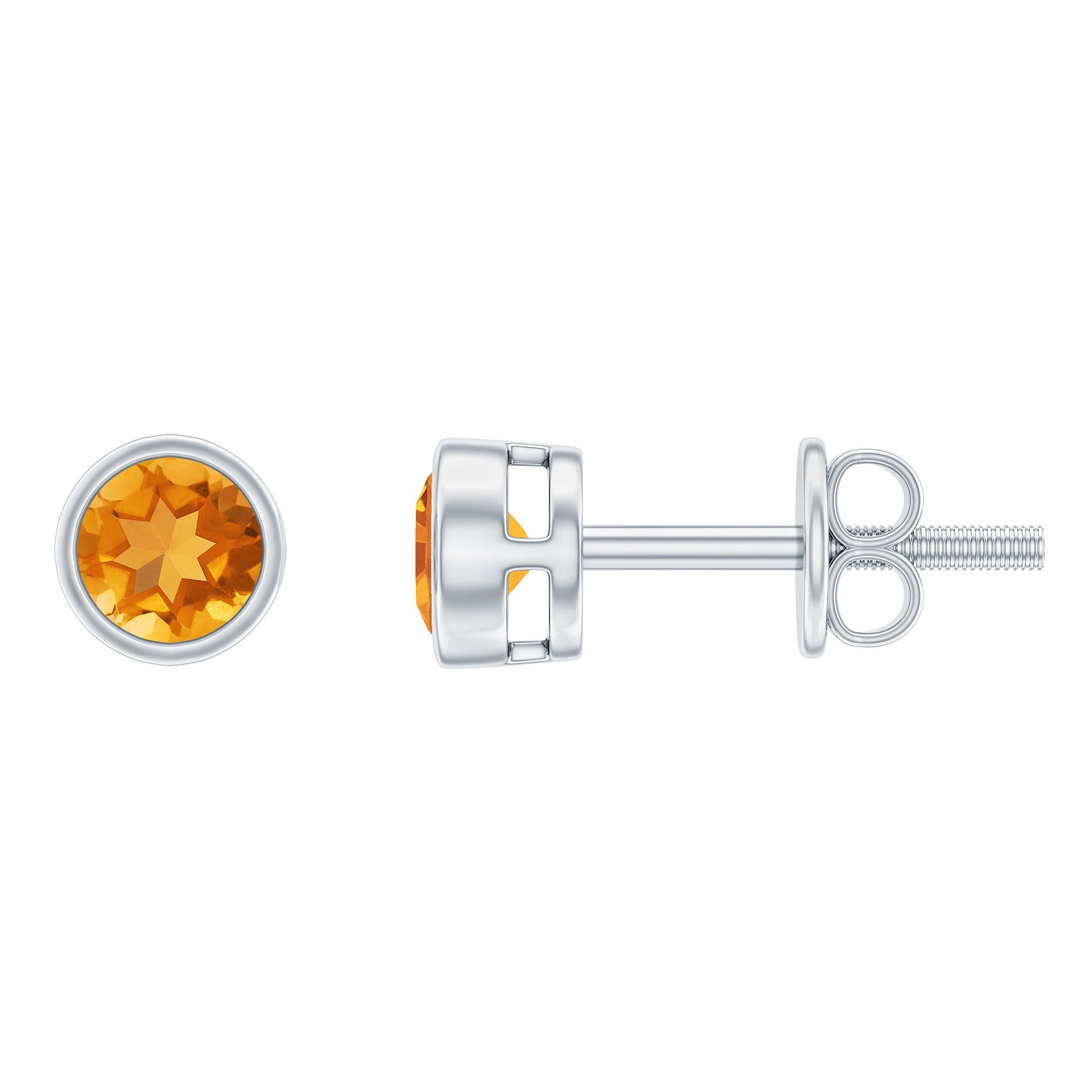 Solitaire 1 Carat Citrine Stud Earrings in Bezel Setting