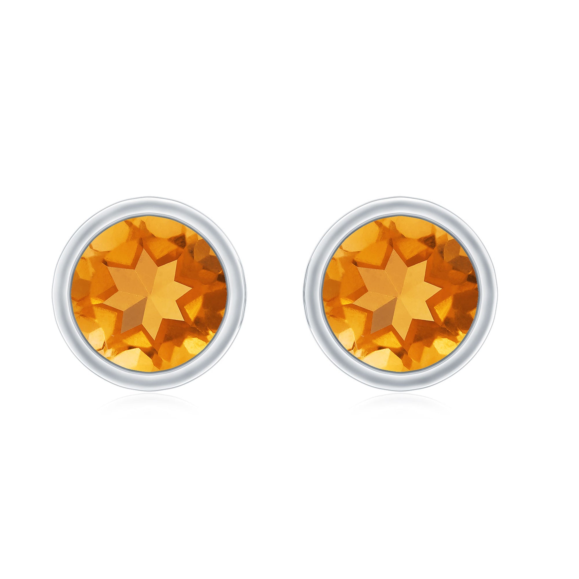 Solitaire 1 Carat Citrine Stud Earrings in Bezel Setting