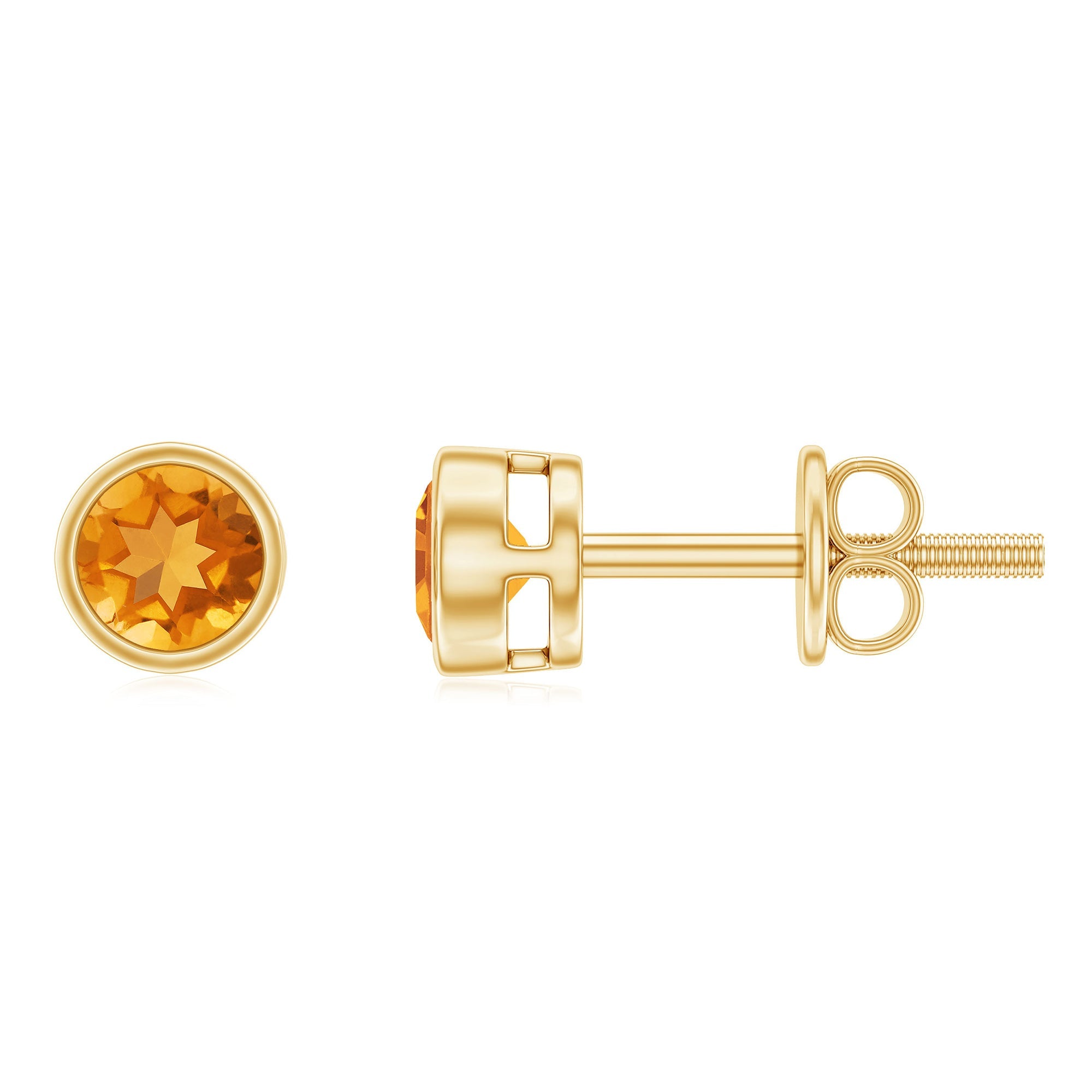 Solitaire 1 Carat Citrine Stud Earrings in Bezel Setting
