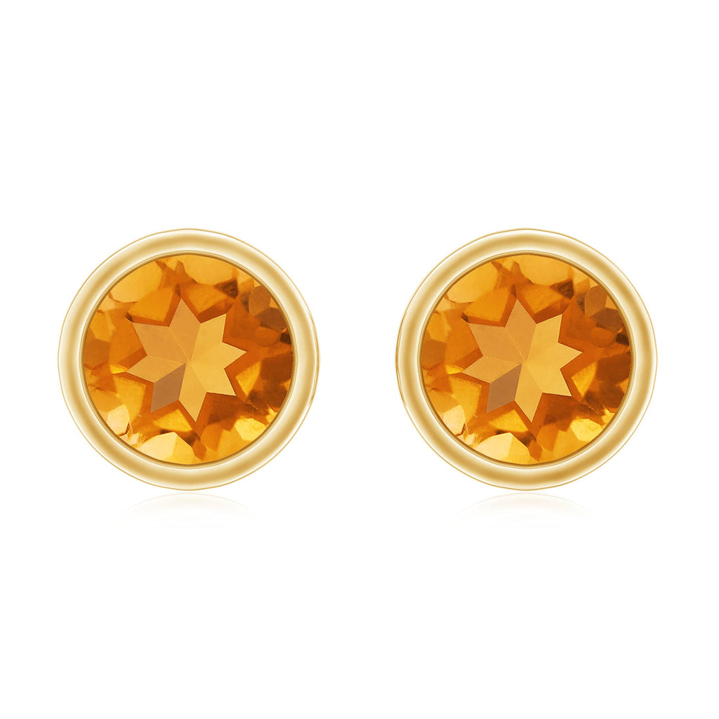 Solitaire 1 Carat Citrine Stud Earrings in Bezel Setting