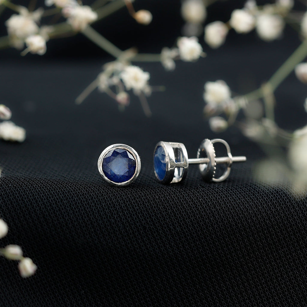 1.9 Carat Bezel Set Blue Sapphire Solitaire Stud Earrings