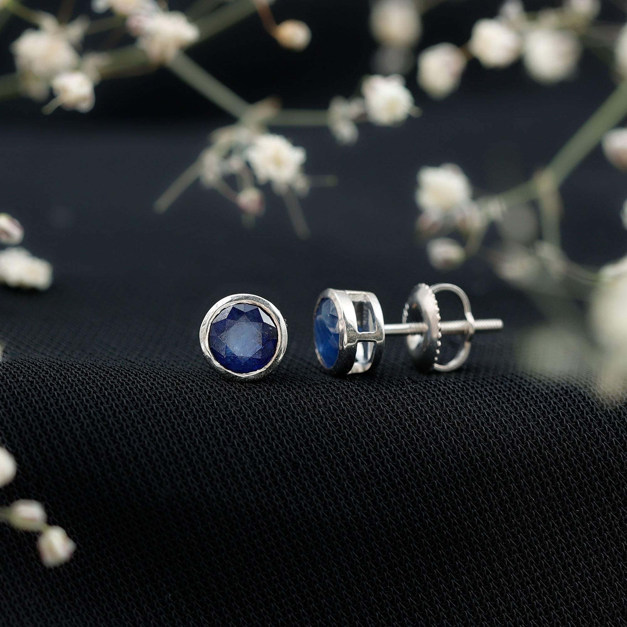 1.9 Carat Bezel Set Blue Sapphire Solitaire Stud Earrings
