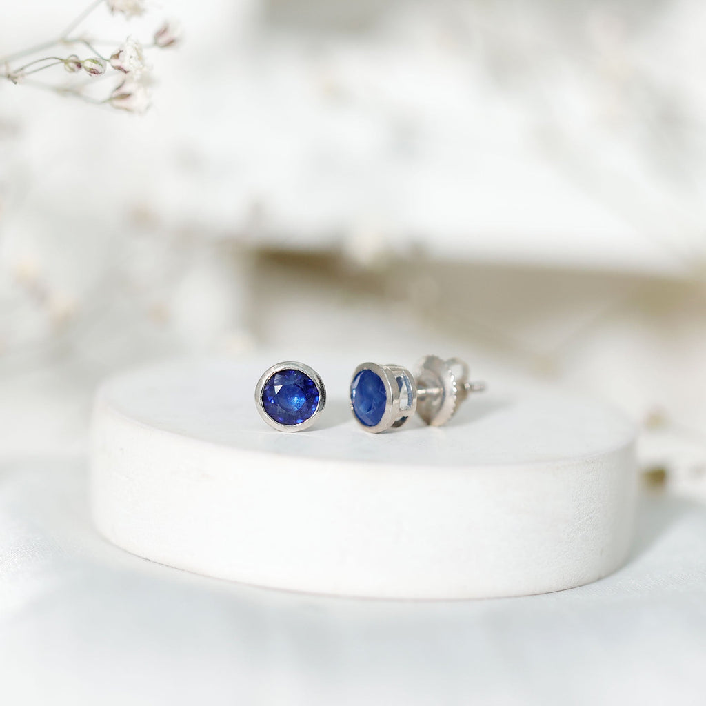 1.9 Carat Bezel Set Blue Sapphire Solitaire Stud Earrings