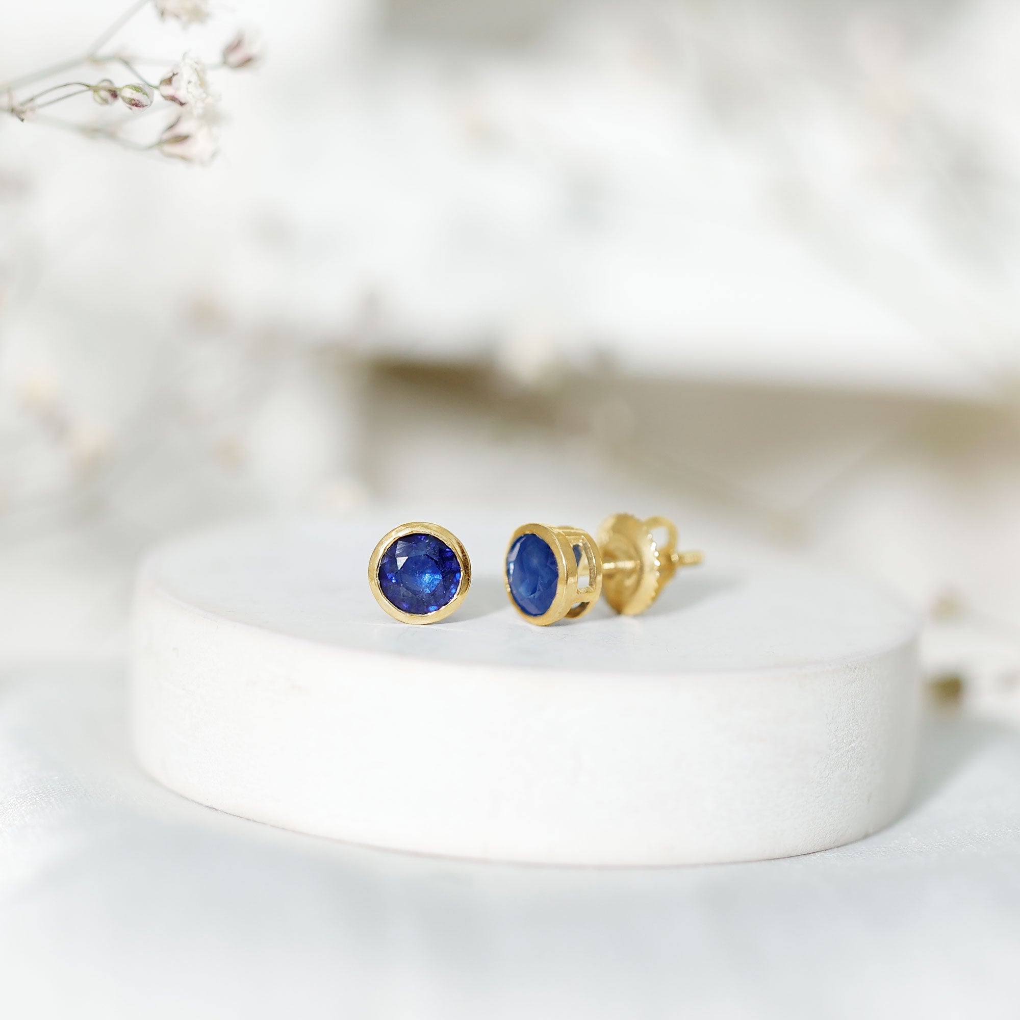 1.9 Carat Bezel Set Blue Sapphire Solitaire Stud Earrings