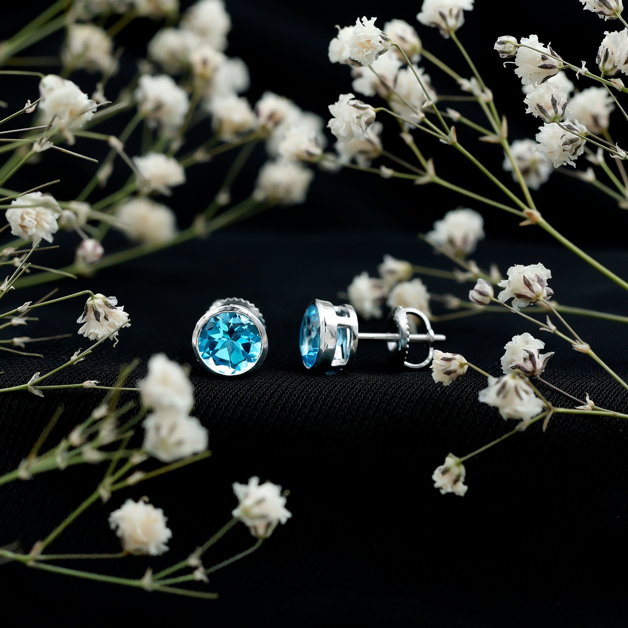 Natural 1.6 Carat Aquamarine Stud Earrings in Bezel Setting