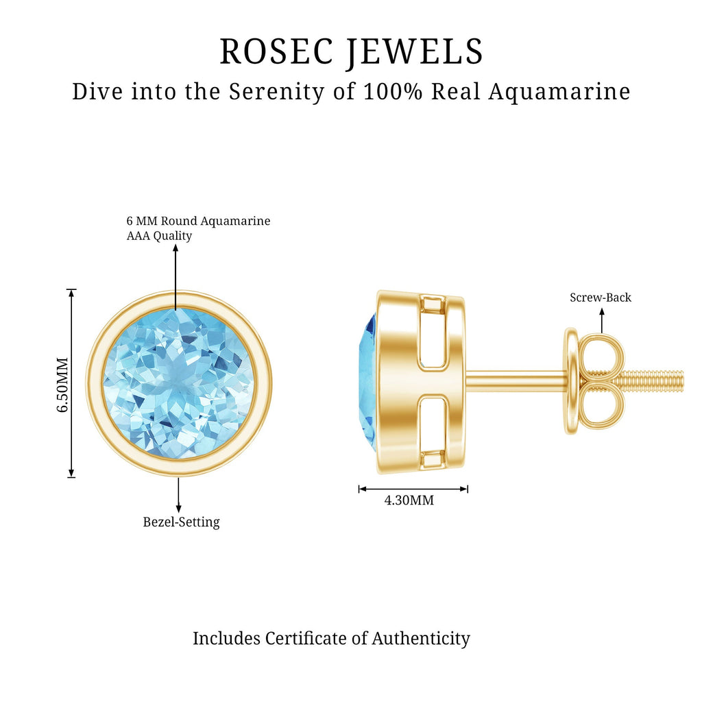 Natural 1.6 Carat Aquamarine Stud Earrings in Bezel Setting