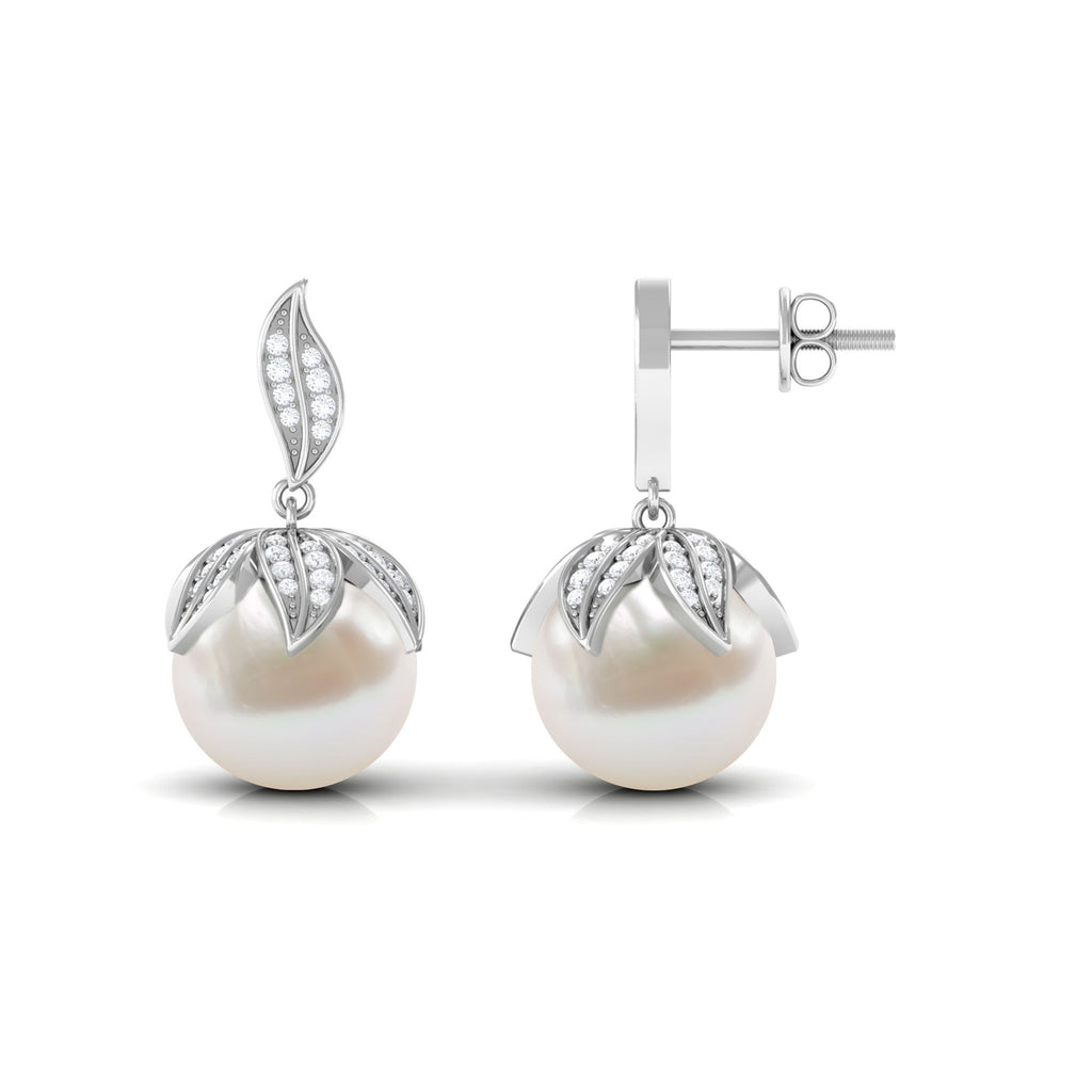 Nature Inspired Freshwater Pearl Drop Earrings with Diamond