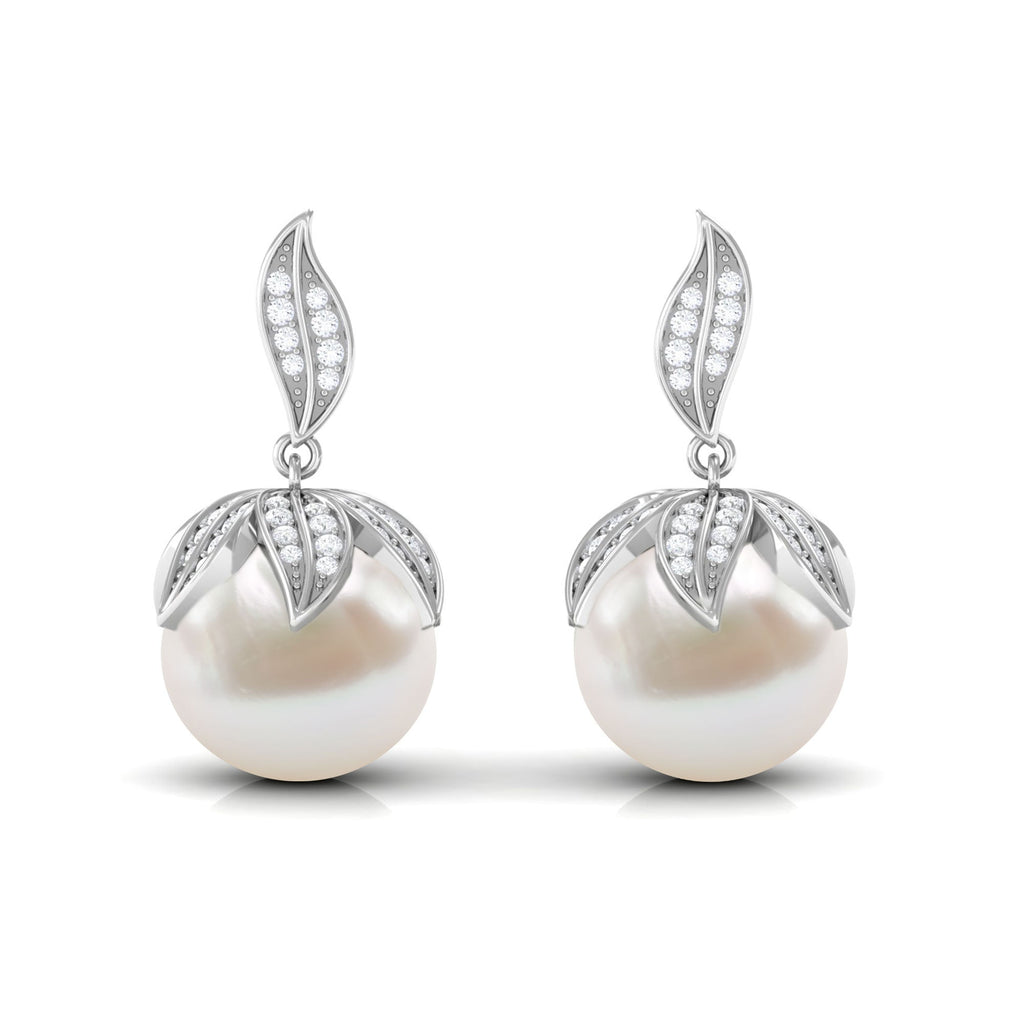Nature Inspired Freshwater Pearl Drop Earrings with Diamond